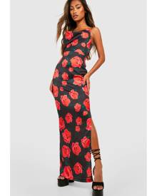Boohoo Floral Asymmetric Maxi Slip Dress - Black - 8