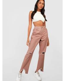 Boohoo Ripped Distressed High Waisted Mom Jeans - Beige - 6