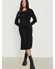 Boohoo Maternity Crew Neck Jumper Midi Dress - Black - 8