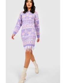 Boohoo Premium Feather Trim Christmas Jumper Dress - Purple - S