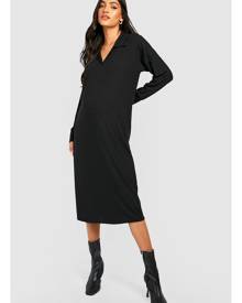 Boohoo Maternity Soft Rib Polo Neck Midi Jumper Dress - Black - 8