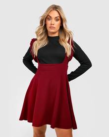 Boohoo Plus Ruffle Strap Detail Pinafore Dress - Red - 28