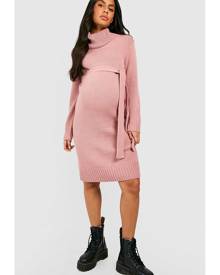 Boohoo Maternity Cowl Neck Jumper Midi Dress - Pink - 8