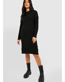 Boohoo Maternity Round Neck Cable Knit Jumper Dress - Black - L