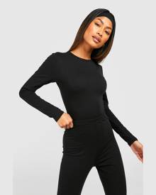 Boohoo Mix And Match Cotton Long Sleeve Crew Neck Bodysuit - Black - 6