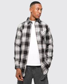 Boohoo Longline Brushed Check Shirt - Cream - S