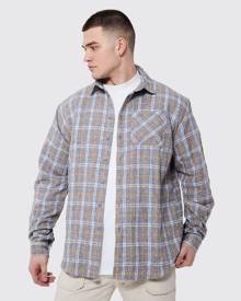Boohoo Tall Oversized Brushed Grey Check Shirt - S