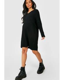 Boohoo Maternity V Neck Knitted Jumper Dress - Black - S