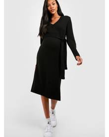 Boohoo Maternity V Neck Jumper Midi Dress - Black - 8