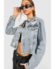 Boohoo Ripped Western Denim Jacket - White - 6