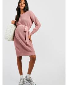 Boohoo Maternity Soft Knit Tie Waist Jumper Dress - Pink - 8