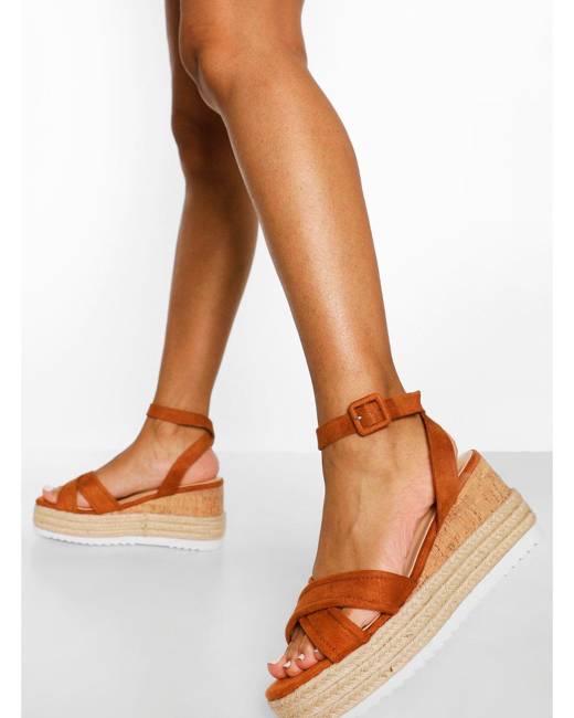 Glamorous Espadrille Wedge Sandals in Tan micro-Brown