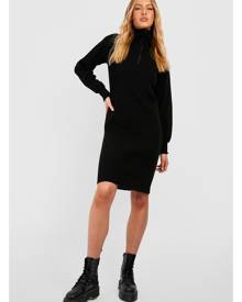 Boohoo Tall Half Zip Knitted Mini Jumper Dress - Black - 6