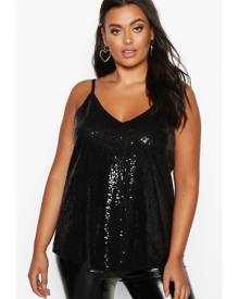 Boohoo Plus Sequin V-Neck Cami Top - Black - 16