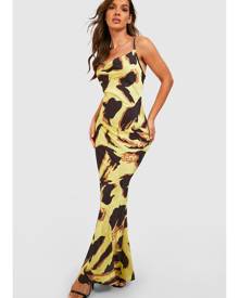 Boohoo Printed Cowl Neck Slip Maxi Dress - Yellow - 8