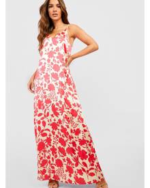 Boohoo Floral Satin Slip Maxi Dress - Pink - 8