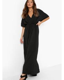 Boohoo Textured Plisse Kimono Sleeve Maxi Dress - Black - 8