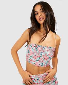 Boohoo Floral Sequin Square Neck Cropped Cami - Pink - 8