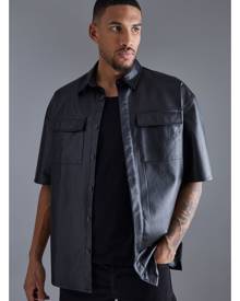 Boohoo Tall Short Sleeve Boxy Oversized Pu Shirt - Black - S