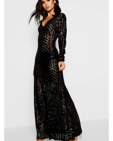 Boohoo Boutique Sequin Long Sleeve Maxi Bridesmaid Dress - Black - 8