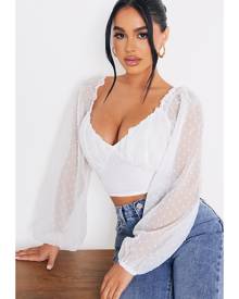 PrettyLittleThing Petite White Dobby Mesh Chiffon Sweetheart Blouse