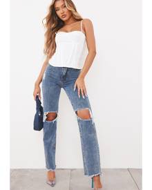 PrettyLittleThing Vintage Wash High Rise Ripped Straight leg Jeans