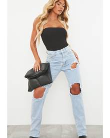 PrettyLittleThing Light Blue Wash Ripped High Waist Straight Leg Jeans