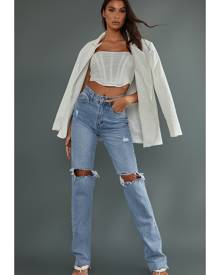 PrettyLittleThing Tall Light Wash Extra Long Ripped Straight Leg Jeans