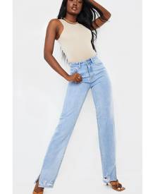 PrettyLittleThing Tall Light Blue Wash Ripped Split Hem Straight Leg Jeans