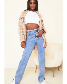 PrettyLittleThing Tall Light Blue Ripped Waistband Split Hem Jeans