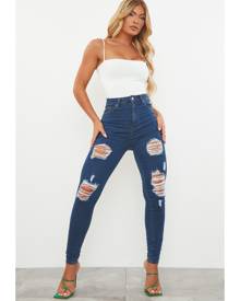 PRETTYLITTLETHING Mid Wash 5 Pocket Ripped Skinny Jeans