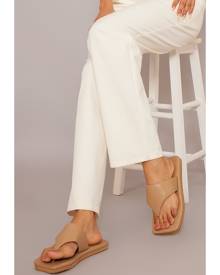 PrettyLittleThing Taupe Wide Fit Square Toe Thong Cleated Flat Sandals