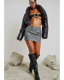 PrettyLittleThing Dark Grey Matte Coated Faux Leather Micro Mini Skirt