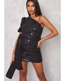 PrettyLittleThing Maternity Black Sequin One Shoulder Ruched Dress