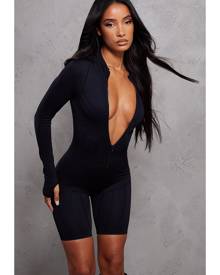 Prettylittlething Women's Black Mesh Panelled Long Sleeve Jumpsuit - Size 4