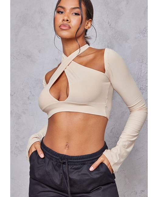 White Rib Lace Up Strappy Back Halter Crop Top