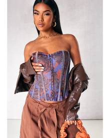 PrettyLittleThing Blue Printed Hook And Eye Bandage Corset