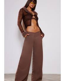 PrettyLittleThing Brown Woven Zip Front Low Rise Pants