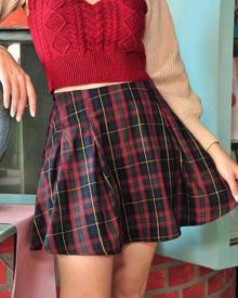ZAFUL High Waist Plaid Pleated Mini Skirt