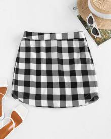 ZAFUL Curved Hem Plaid Mini Skirt