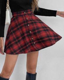 Zaful Button Up Plaid Skater Skirt