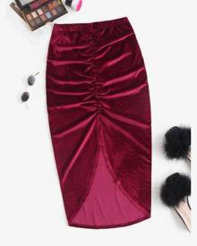 Zaful Ruched Velvet Midi Slinky Skirt