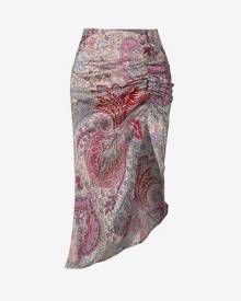 Zaful Asymmetrical Ethnic Printed Ruched Midi Skirt