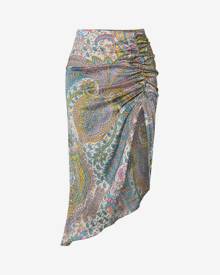 Zaful Asymmetrical Ethnic Printed Ruched Midi Skirt