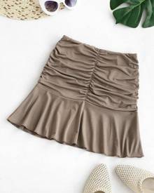 Zaful Ruched Ruffled Hem Mini Skirt