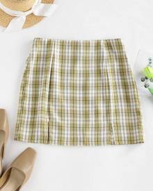 ZAFUL Plaid Slit A Line Mini Skirt