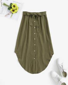 Zaful Button Up Belted Paperbag Midi Skirt