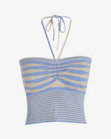 Zaful Halter Cinched Striped Knit Crop Top