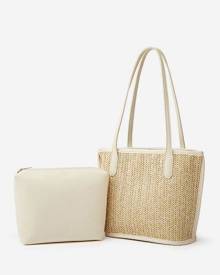 Zaful Color Spliced Straw Tote Bag with Clutches