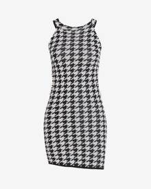 Zaful Houndstooth Print Faux Pearl Knit Dress